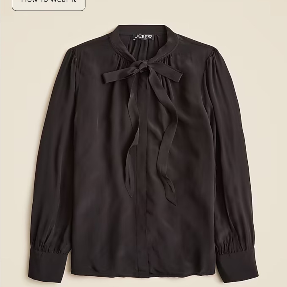 J. Crew Tie-neck top in crepe de chine in Black size 6 NWT CF442